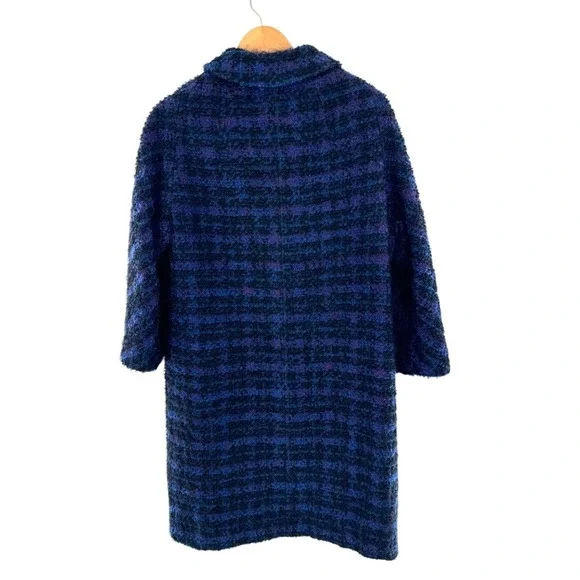 Vintage‎ Womens Blue Purple Plaid Boucle Knit Double Breasted Coat Size Small